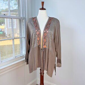 Vintage Spencer Alexis Brown Open Front Kimono Cardigan Size 16 Y2K Boho Fairy
